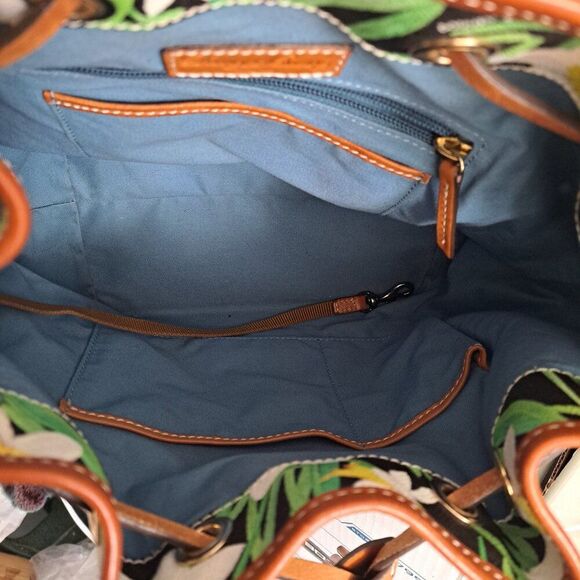 Dooney & Bourke Daffodil Tassel Drawstring Bucket Bag Purse Floral Leather Trim - Picture 13 of 13